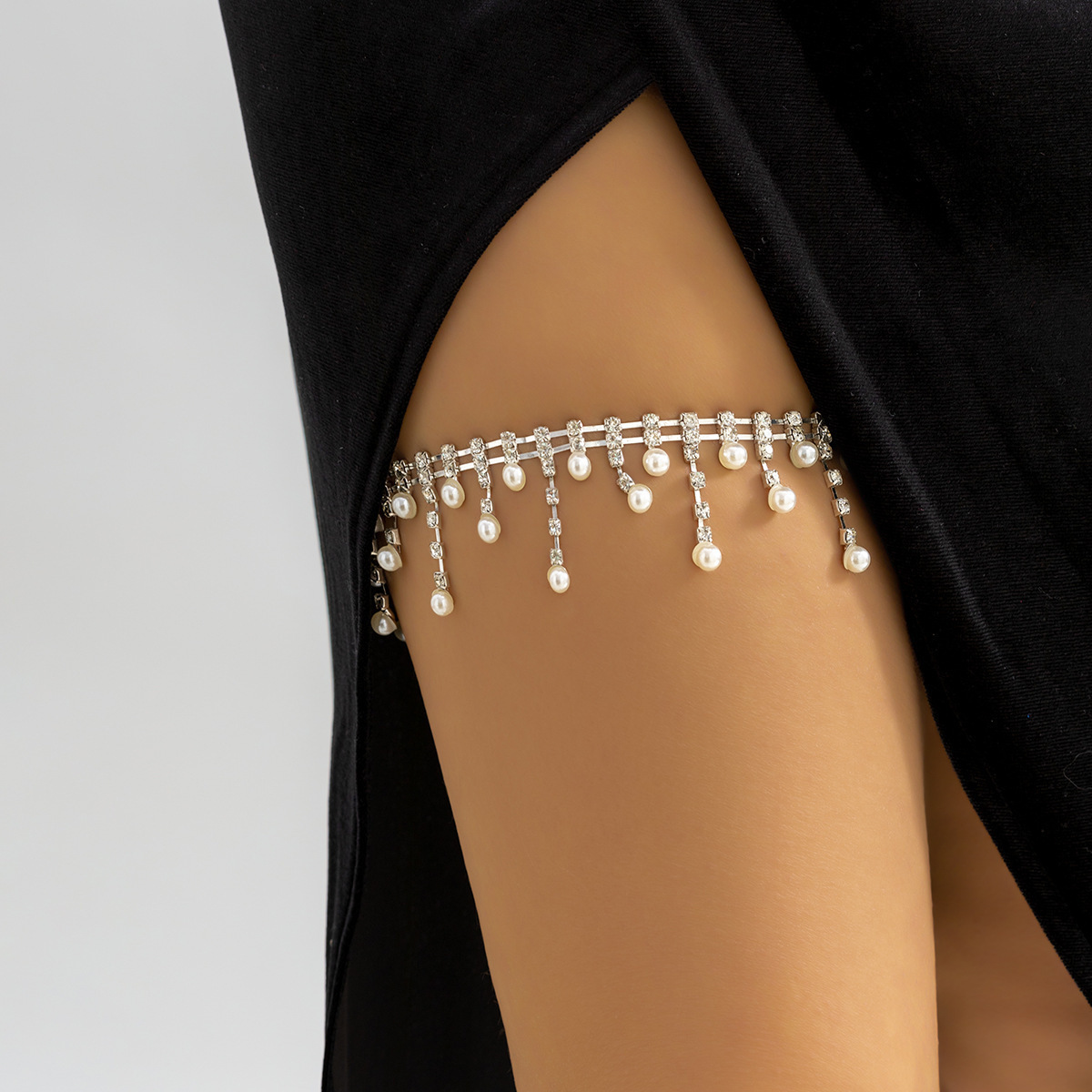 Body Jewelry Thigh Chain - 여성용 비즈 진주 다리 체인, 라인스톤
