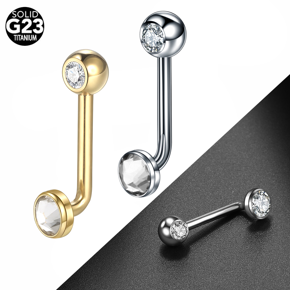 Body Jewelry Vch - 1PC G23 티타늄 CZ 곡선 바벨
