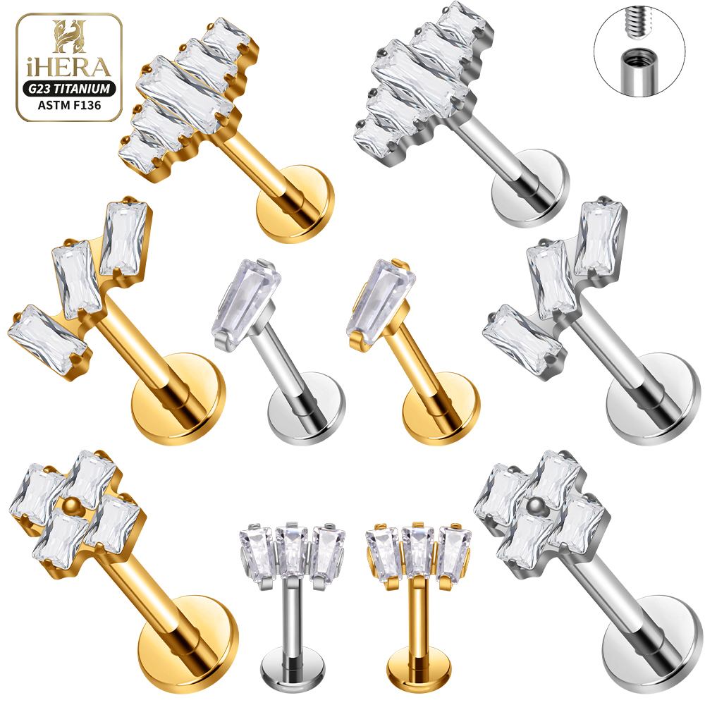 Flat Back Labret Stud - ASTM F136 티타늄 피어싱 바게트 기하학적