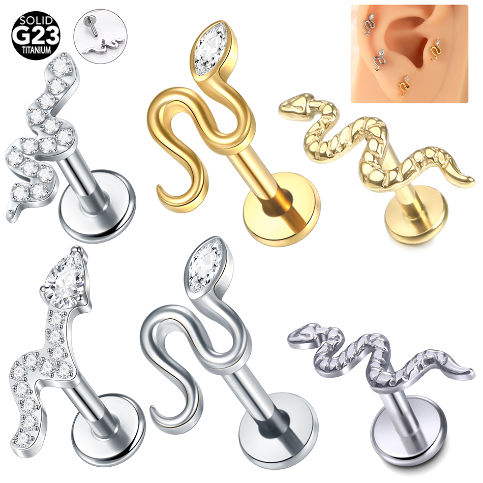 Flat Back Labret Stud - 10 개/몫 티타늄 바이퍼 스네이크 CZ