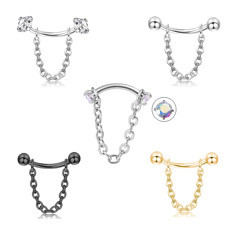 Rook Curved Barbell - 1pc 지르콘 볼 콘 눈썹 피어싱