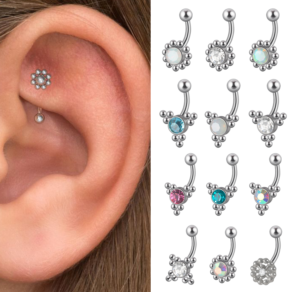 Rook Curved Barbell - 1PC G23 티타늄 16G 크리스탈 루크