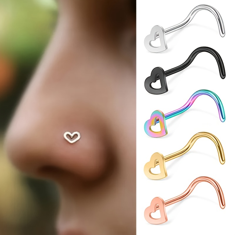Nostril Screw Pin - 여성을위한 5pcs 중공 심장 코 스터드