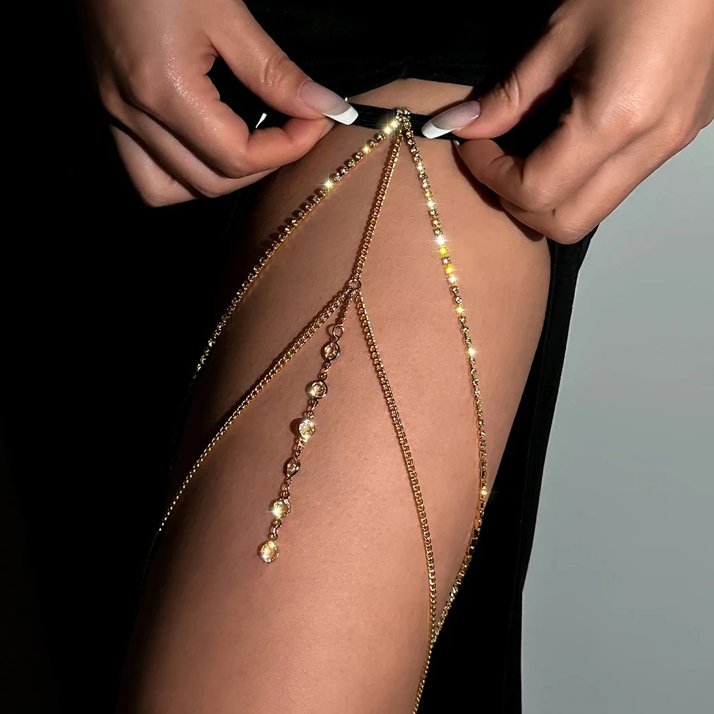 Body Jewelry Thigh Chain - 섹시한 반짝 이는 크리스탈 다층 술