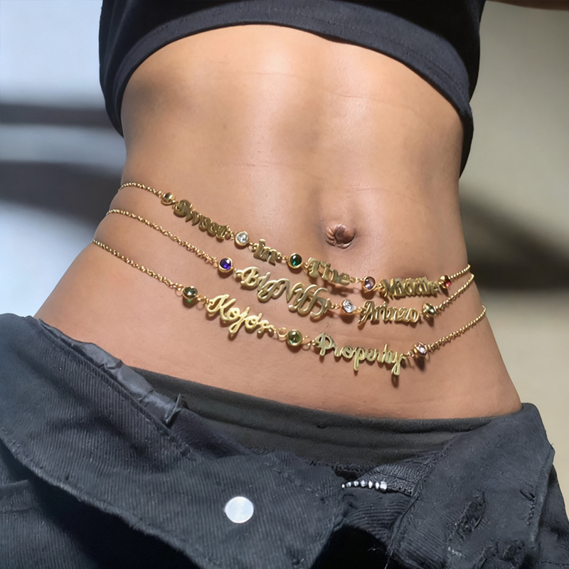 Body Jewelry Names - 듀오잉 맞춤 이름 배꼽 체인 스테인리스