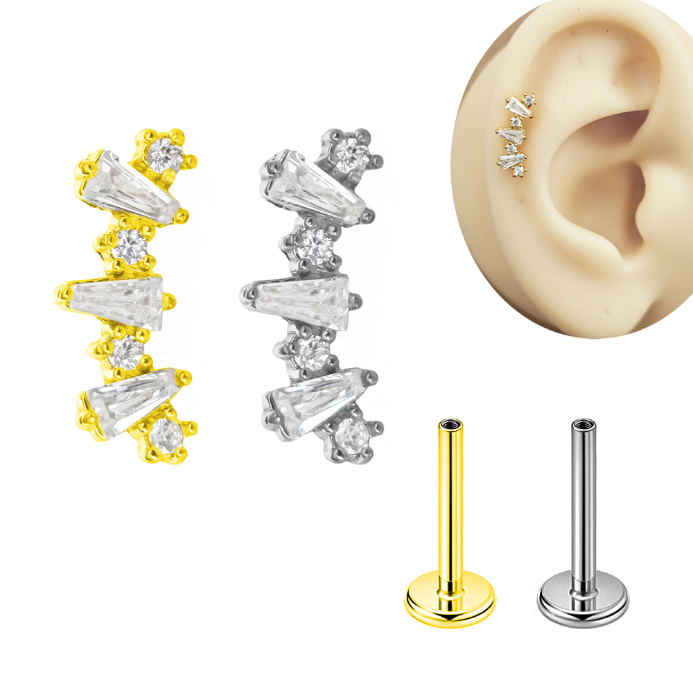 Flat Back Labret Stud - 내부 나사산 큐빅 래브릿 100% 316L