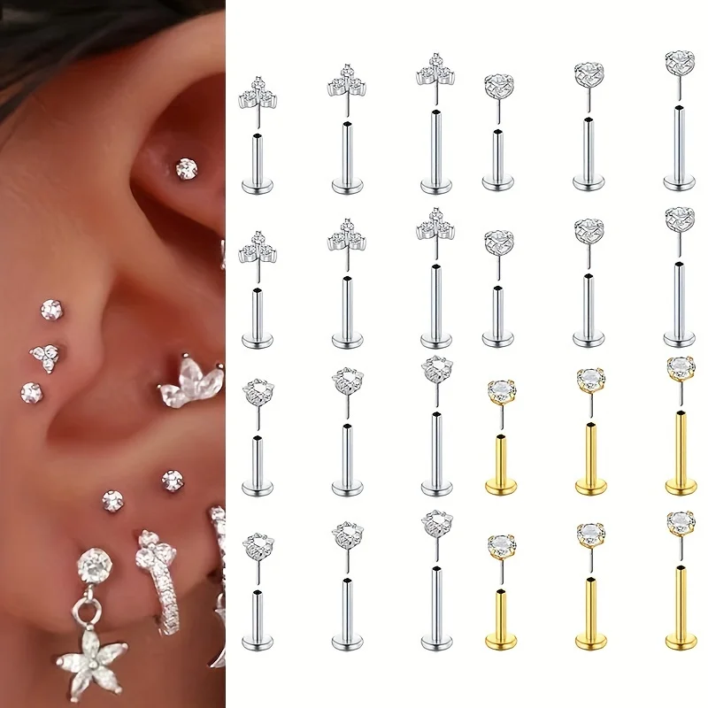 Flat Back Labret Stud - 6개입 무나사 플랫백 귀걸이 스테인리스 스틸