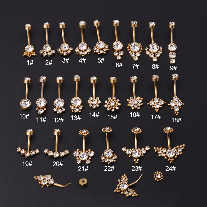 Body Jewelry Titanium - 지르콘 골든 배꼽 링 스테인리스 스틸
