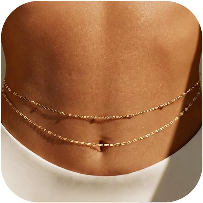 Body Jewelry Waterproof - 14K 금도금 허리 체인 여성용 레이어드