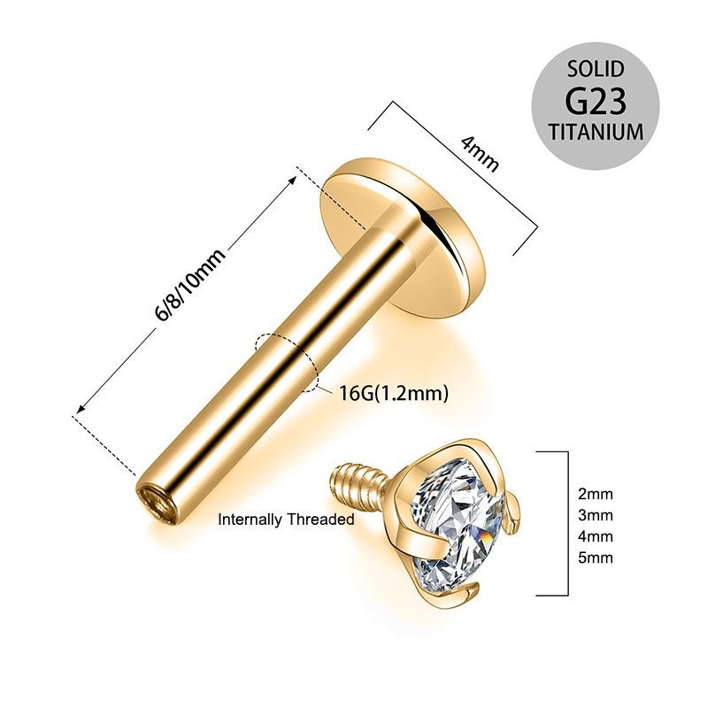 16G 티타늄 내부 나사산 플랫 백 큐빅 지르코니아 스 - Body Jewelry Titanium 리뷰 및 가격
