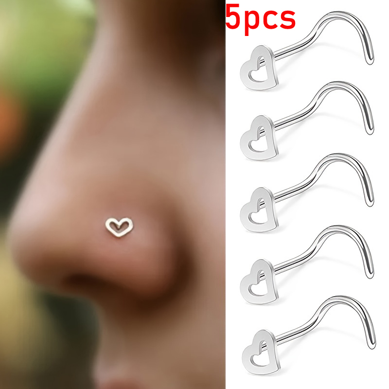5pcs 할로우 하트 코 스터드 세트 스테인레스 스틸  - Nostril Screw Pin 리뷰 및 가격
