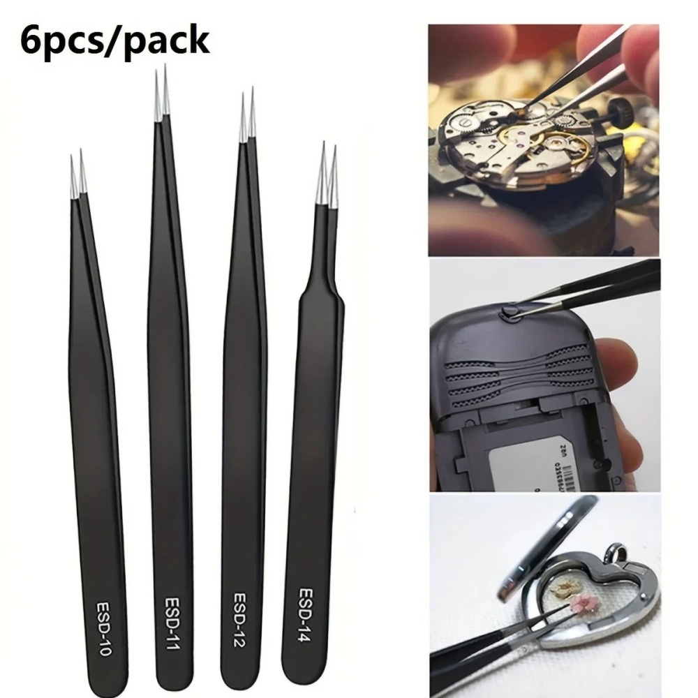 6pcs 스테인레스 스틸 정전기 방지 정밀 ESD 핀셋 - Body Jewelry Tool 리뷰 및 가격