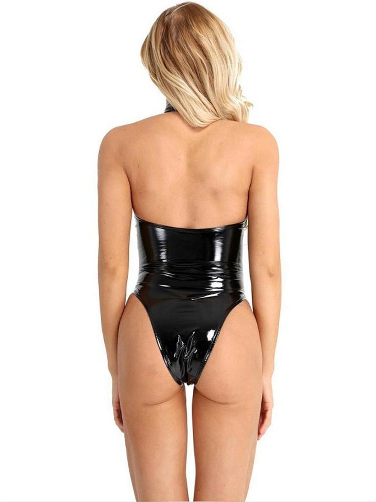 S-4XL 홀터넥 백 레스 수영복 반짝 이는 가짜 PU - Body Jewelry Waterproof 리뷰 및 가격