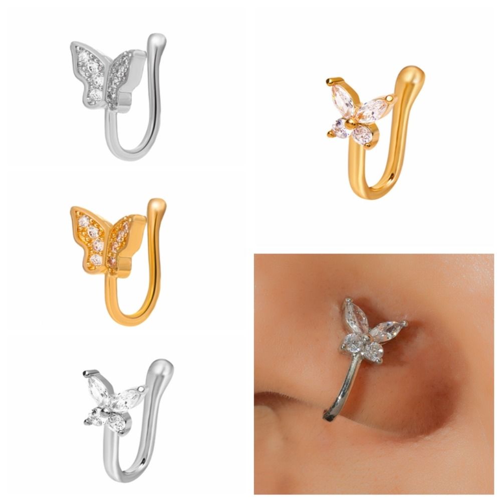 라인스톤 나비 코링 지르콘 구리 클립온 코 후프 링 바 - Body Jewelry Ear 리뷰 및 가격