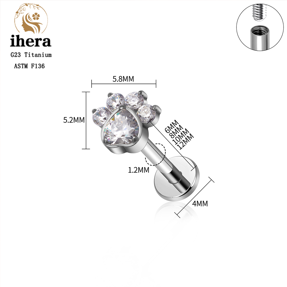 ASTM F136 티타늄 하트 CZ 귀걸이 스터드 16 - Flat Back Labret Stud 리뷰 및 가격