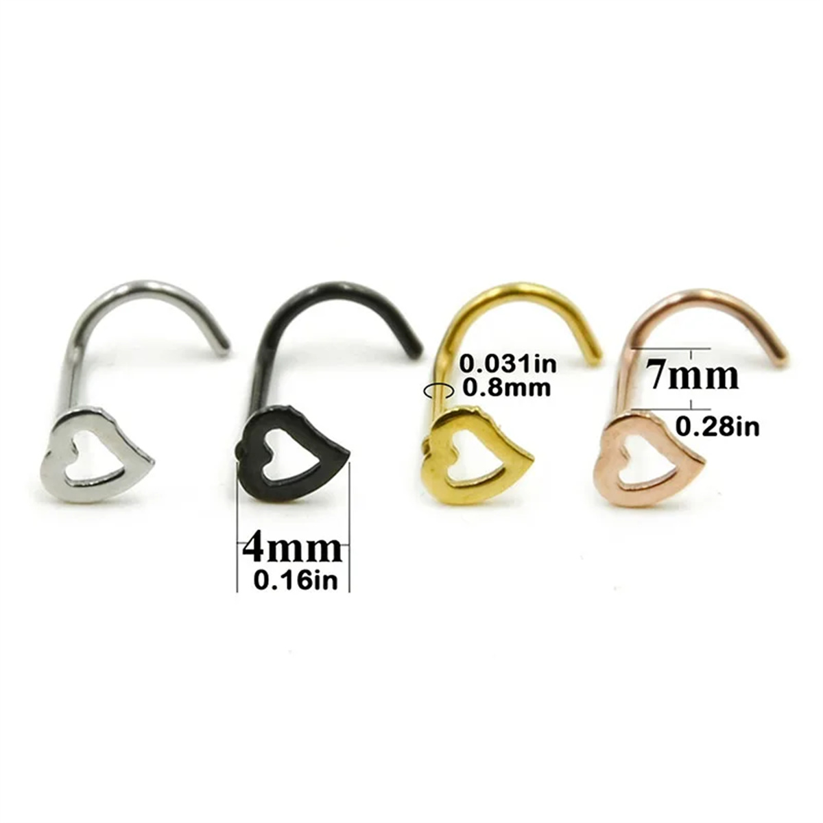 여성을 위한 5pcs 패션 빈 심장 스테인리스 코 스여 - Nostril Screw Pin 리뷰 및 가격