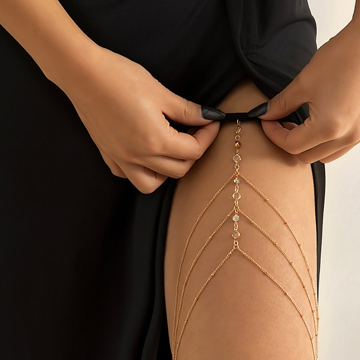 Boho 탄성 밴드 크리스탈 다리 허벅지 체인 여성을위 - Body Jewelry Thigh Chain 리뷰 및 가격