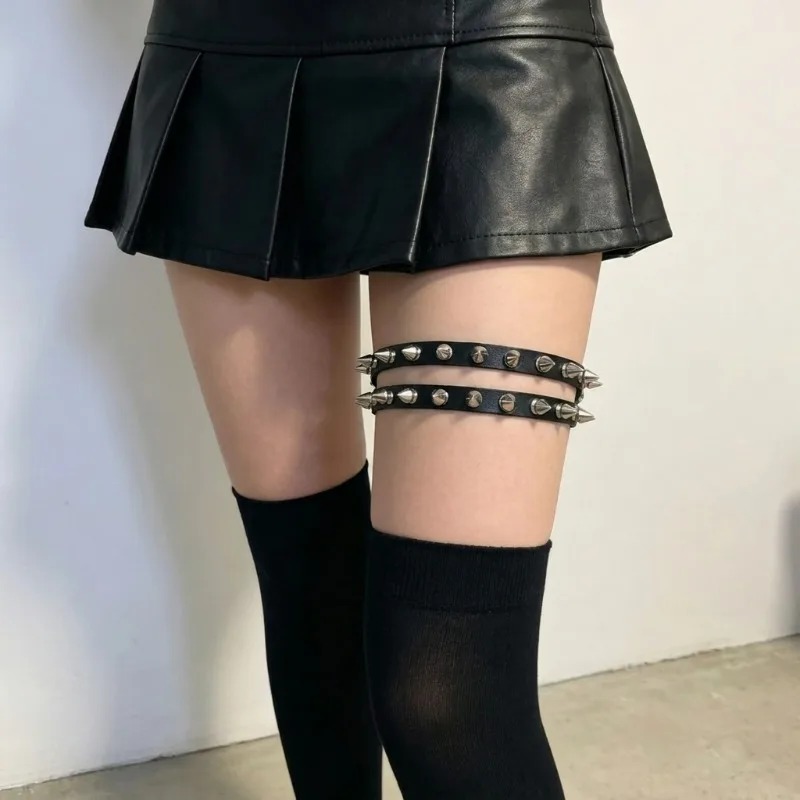 여성용 더블 로우 콘 스파이크 레그 가터, 펑크 록 리 - Body Jewelry Thigh Chain 리뷰 및 가격