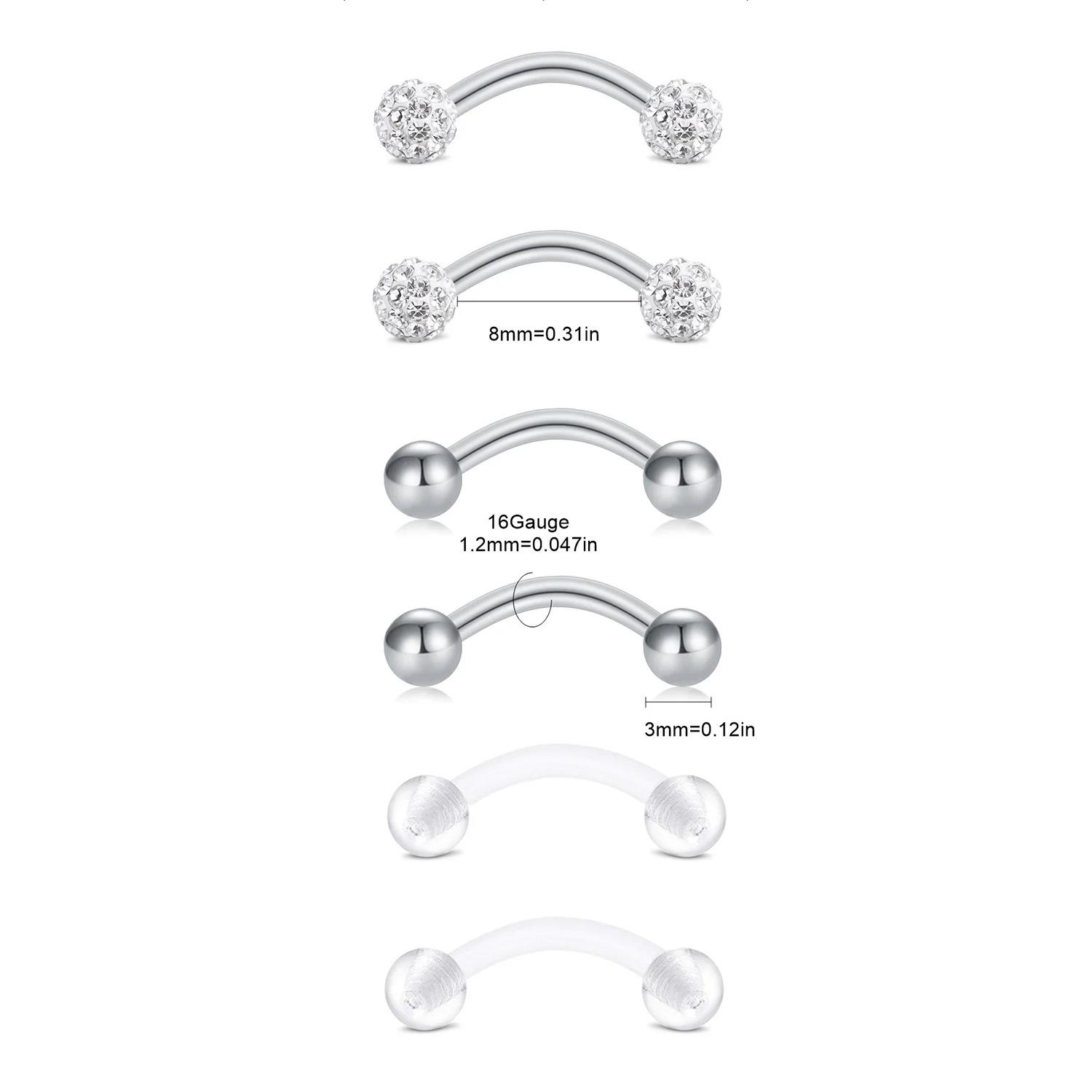 6pcs/Set 우아한 귀여운 16G 합합성 입방형 지 - Rook Curved Barbell 리뷰 및 가격