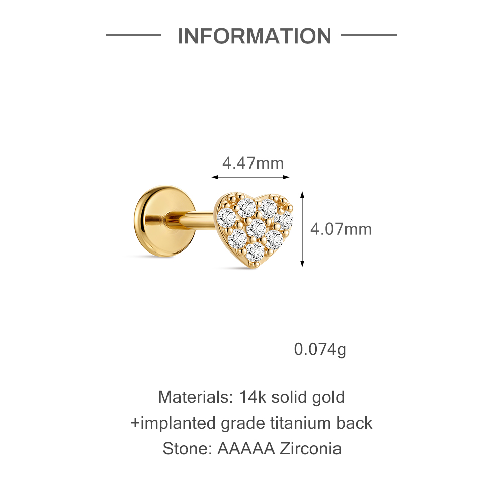 캐너 14K 솔리드 골드 하트 플랫 백 연골 귀걸이 헬 - Flat Back Labret Stud 리뷰 및 가격