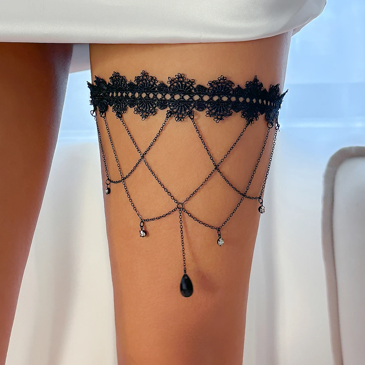 잉마크 보헤미안 스타일 탄성 밴드 블랙 레이스 레그 허 - Body Jewelry Thigh Chain 리뷰 및 가격