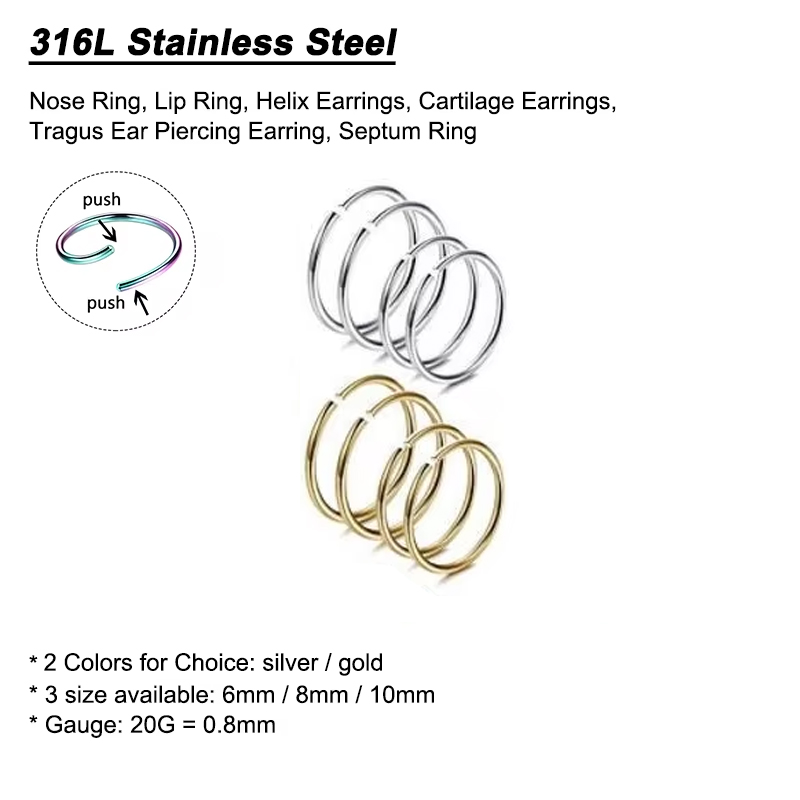 6개/세트 저자극성 코링 후프 316L 외과용 스테인리 - Body Jewelry Ear 리뷰 및 가격