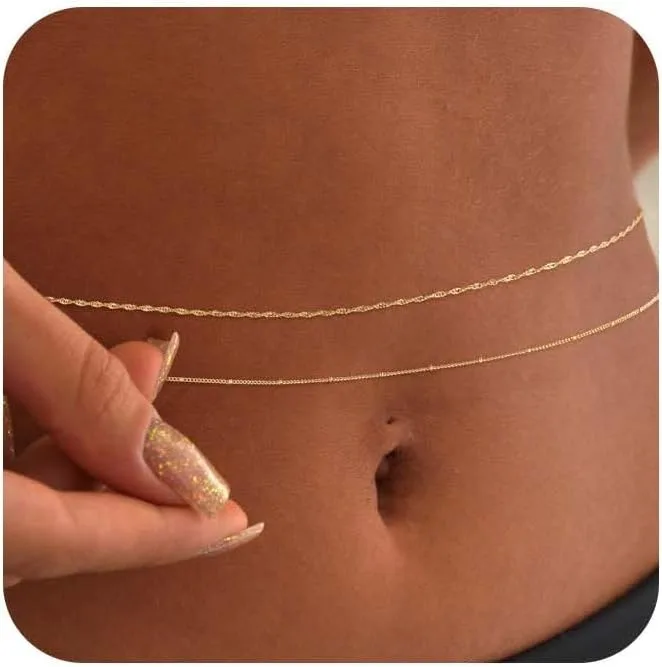 14k 금도금 26-33인치 조절 가능한 허리 비즈 체 - Body Jewelry Waterproof 리뷰 및 가격